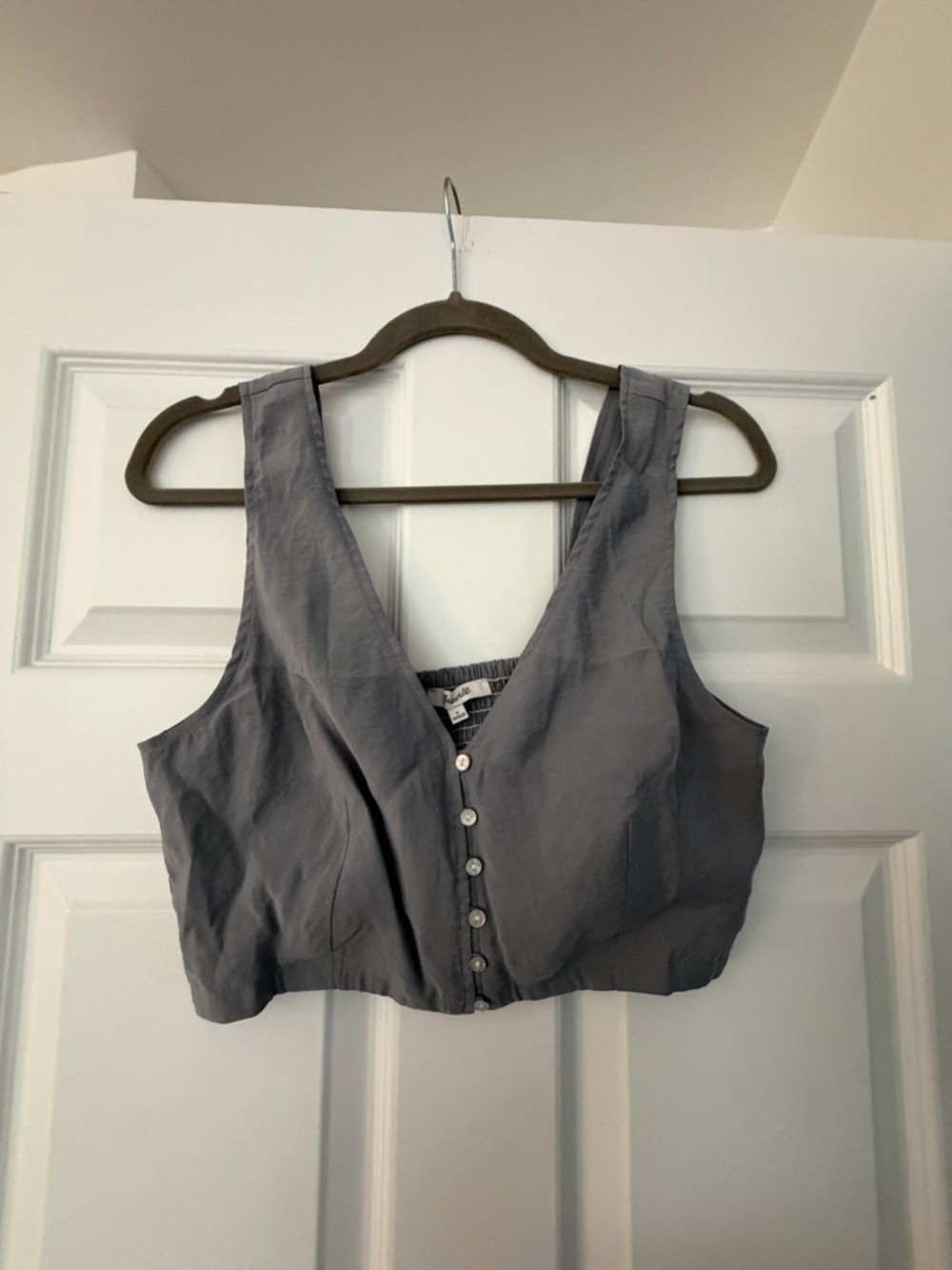 Madewell Blue-Gray Button-Front Cropped Tank